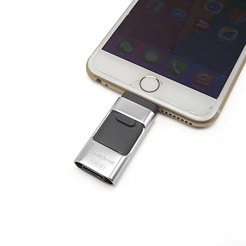 eMart iPhone de 32 GB USB Flash Drive 3 en 1 IOS de Eexpansión de Memoria i-Flash Drive Pendrive por iPhone y iPad, Telefono Cellulare Android e Informática -Plata
