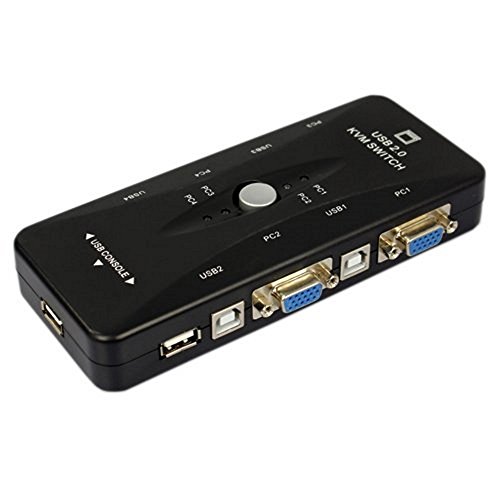 BlueBeach 4 puerto USB KVM Switch Box adaptador para varios PC y un Monitor VGA & puertos USB 2.0 para impresora, teclado y ratón. Pulsador manual de negro