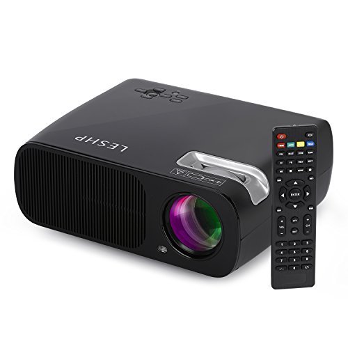 LESHP Mini Proyector LED 1080p HD HDMI / VGA / USB / AV / TV Home Cinema (3200 Lumens, Negro)