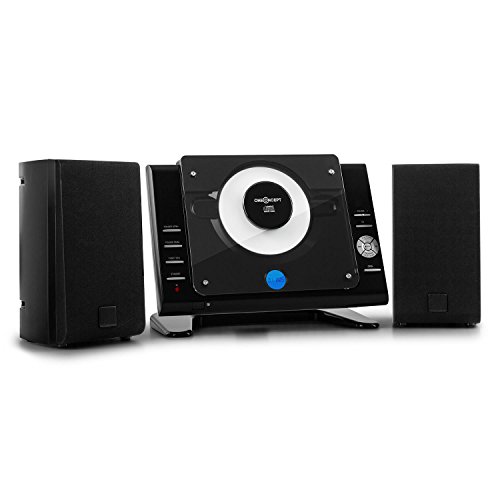 oneConcept Vertical 70 minicadena (reproductor estéreo de CD, USB, MP3, AUX, radio AM/FM, pie de apoyo y soporte para pared, mando a distancia, pantalla LCD) - negro
