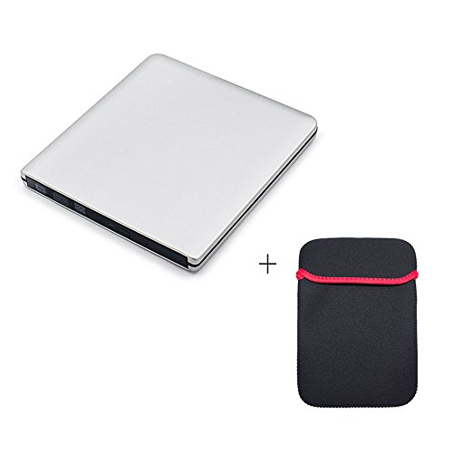 Unidad DVD Externa Shonco Grabadora Reproductor USB 3.0 Externa Portátil Óptica Lector CD VCD DVD RW ROM Quemador Drive Super Unidad externa para Apple MacBook Pro Air iMAC, Windows 10 (Plata) + Bolso del DVD (Negro)
