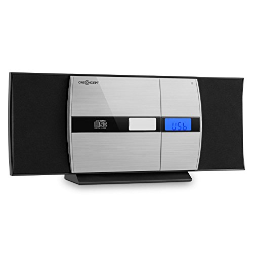 auna V-15 minicadena compacta con Bluetooth (sistema estéreo con reproductor de CD, MP3, USB, AUX, radio FM, mando a distancia, reloj con alarma, apto para montaje en pared) - negro