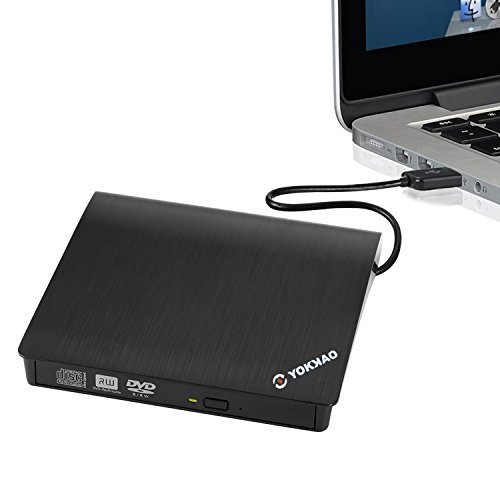 Grabadora de DVD externa, Yokkao® Unidad Grabadora USB 3.0 Graba y Lee CD-ROM, DVD-ROM, CD-RW/ DVD-RW con Cable de Alimentación USB Integrado para PC portátil o sobremesa Sony, Toshiba, Acer, Asus, HP, Dell, IBM, Macbook, Macbook Pro, Notebook, etc. Compa