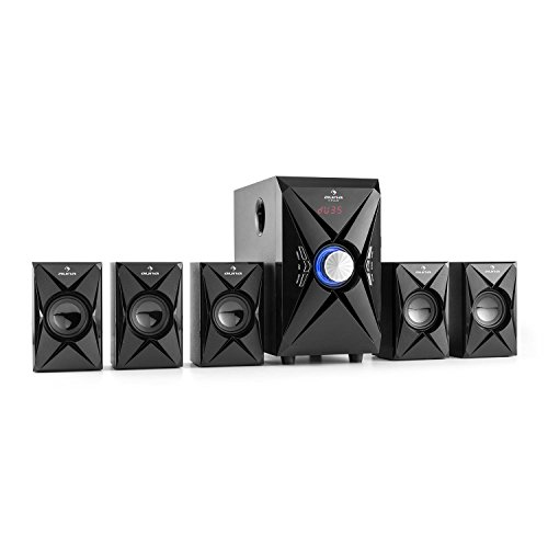 auna X-Plus equipo de altavoces 5.1 multifunción sistema home cinema (100 W, puerto USB, entrada SD, conexión AUX, mando distancia, pantalla LED, sintonizador de radio FM) - negro