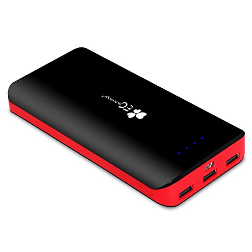 Batería Externa EC Technology 22400mAh Alta Capacidad Batería Externa Portátil, Power Bank, 3 Puertos Cargador Movil Portátil Carga rápida con una Linterna LED para iPhone, iPad, iPod, Samsung, Tablet PC, HTC,y otros dispositivos-negro y rojo