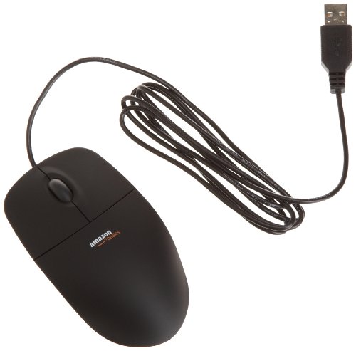 AmazonBasics - Ratón con 3 botones y cable USB, color negro