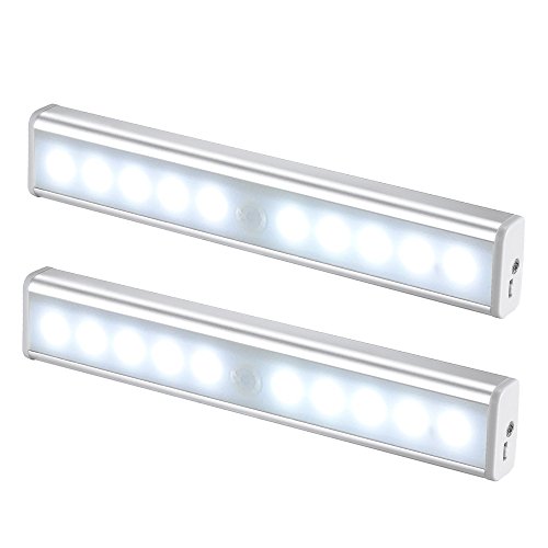 JESWELL Recargable Luz Armario con Interruptor, Lámpara USB LED Barra de Luz LED Nocturna Inalámbrica con Sensor de Movimiento Wireless para Pasillo Baño Armario Cocina, Blanco Frío [Pack de 2]