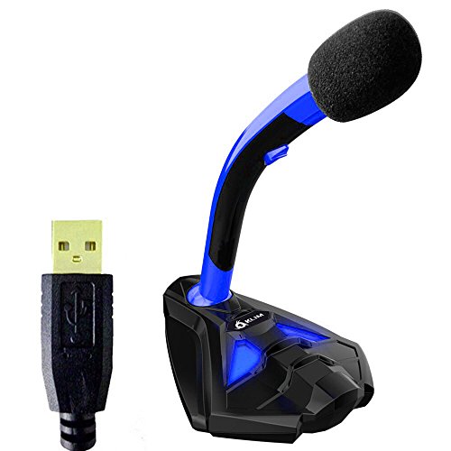 KLIM Micrófono USB con base para ordenador - Micro de escritorio - Micrófono para jugadores, PS4 (azul)