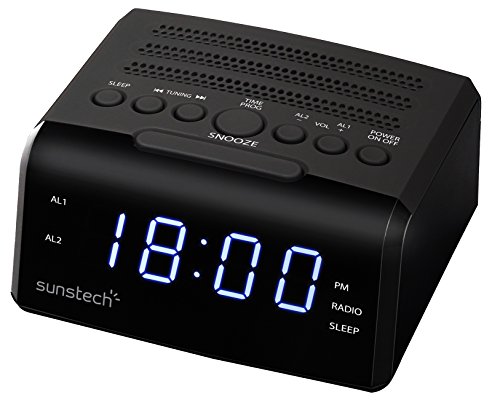 Sunstech FRD35UBK - Radio despertador (alarma dual, pantalla LED, AM/FM, USB, conexión auriculares), color negro