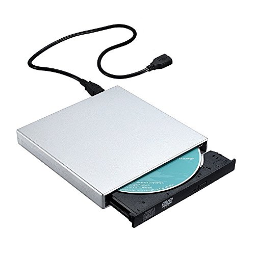 Grabadora DVD-R CD-RW Externa Portátil USB Topop, Quemador Drive con Cable de Datos y Cable de Alimentación para Windows 2000 / XP / Vista, Windows 7 / 8 / 10, Mac OS y otros Sistemas- Plata