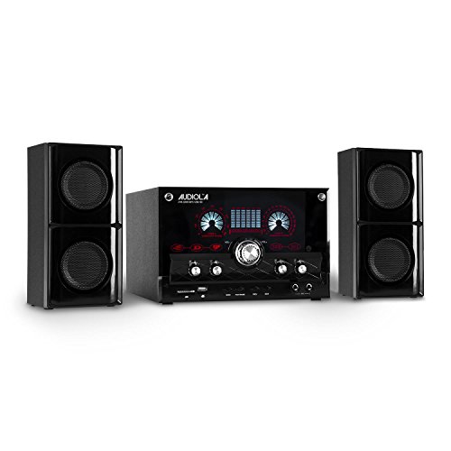 Majestic Audiola AHB-2290K Sistema de audio 2.1 (subwoofer y 2 altavoces, minicadena con USB AUX MP3, incluye micrófono y mando a distancia) - negro
