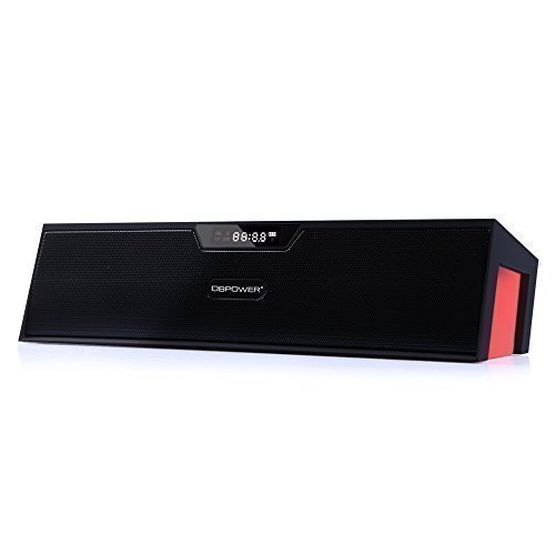 Altavoz Bluetooth, DBPOWER BX-100 Inalámbrico Altavoz Bluetooth Portátil con Pantalla LED, Radio FM, Despertador, Micrófono Incorporado, soporta 3,5 mm audio Line-In, tarjeta de TF / SD (Negro & Rojo)