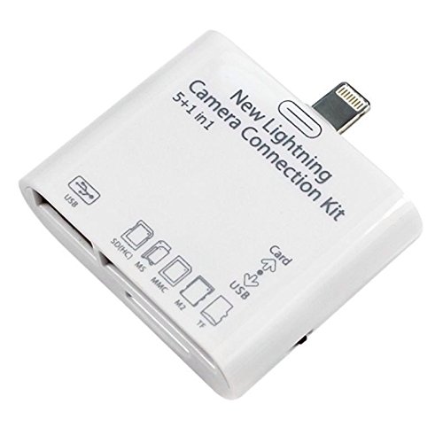 iprime® 5 en 1 Kit de conexión de cámara SD (SDHC), TF, M2, MS, MMC tarjeta lector Card Reader adaptador Lightning para Apple iPad 4, iPad 5 Air, iPad Pro, iPad Mini, iPod Touch 5 G - Transfiere imágenes y vídeos - Compatible con iOS 10