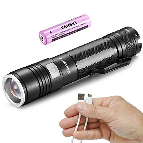Vansky® Linterna LED recargable Mini Táctica CREE XPE2 R5, 900LM Flashlight, Con batería recargable 18650 2600mAh