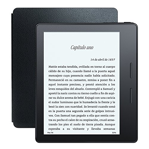 E-reader Kindle Oasis con funda de carga de cuero negra, pantalla de 6