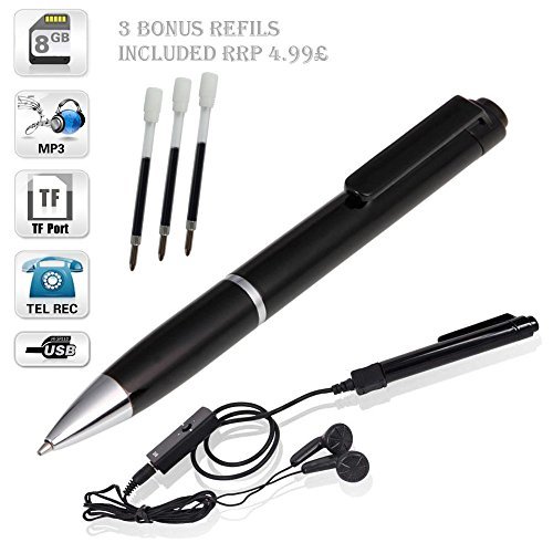 Spy Gadget 8GB Digital Espía Oculta Grabadora De Voz Bolígrafo - Multi-funcional USB 650 Horas Almacenaje Dictáfono Media Player - 100% Garantía De Satisfacción