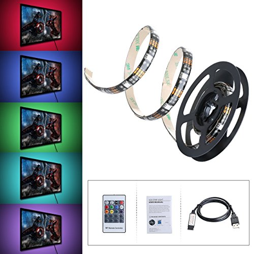 Tiras LED Iluminación 1m de VicTsing, 300MP RGB Retroiluminado LED, Multicolor Tira de Led Kit Con Mando a distancia, Cable de Alimentación USB y fuente de alimentación 12V 2A para el Hogar Decorativo.