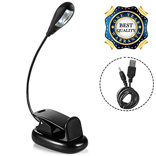AFUNTA LED Libro de Lectura de luz y Atril 2 Bombillas / Batería Recargable de baja Energía y USB Cable de Carga Incluido, Luz Diurna, Flexo de Pinza para Lectura y Estudio, Lámpara de Escritorio con Pinza (Negro)