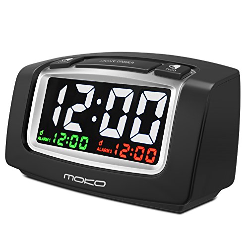 MoKo Despertadores Electrónicos - Reloj con Doble Alarma / LCD Pantalla con 2-Ports USB / Sistema Horario de 12 Horas Alarm Clock Funciona con Baterías, Negro