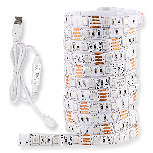 Tira LED Iluminación, Tira LED de Luzcon Alimentación USB d SMD 5050 Impermeable IP65 60LEDs/M Para la decoración del jardín de la casa de Navidad (RGB 200cm)